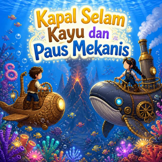 Cover Storybook Kapal Selam Kayu dan Paus Mekanis